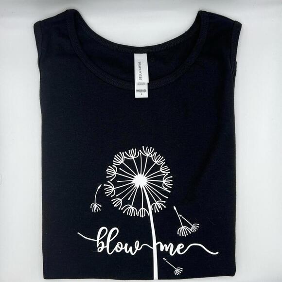 Black Graphic Tee with Dandelion Design - Picture 1 of 2